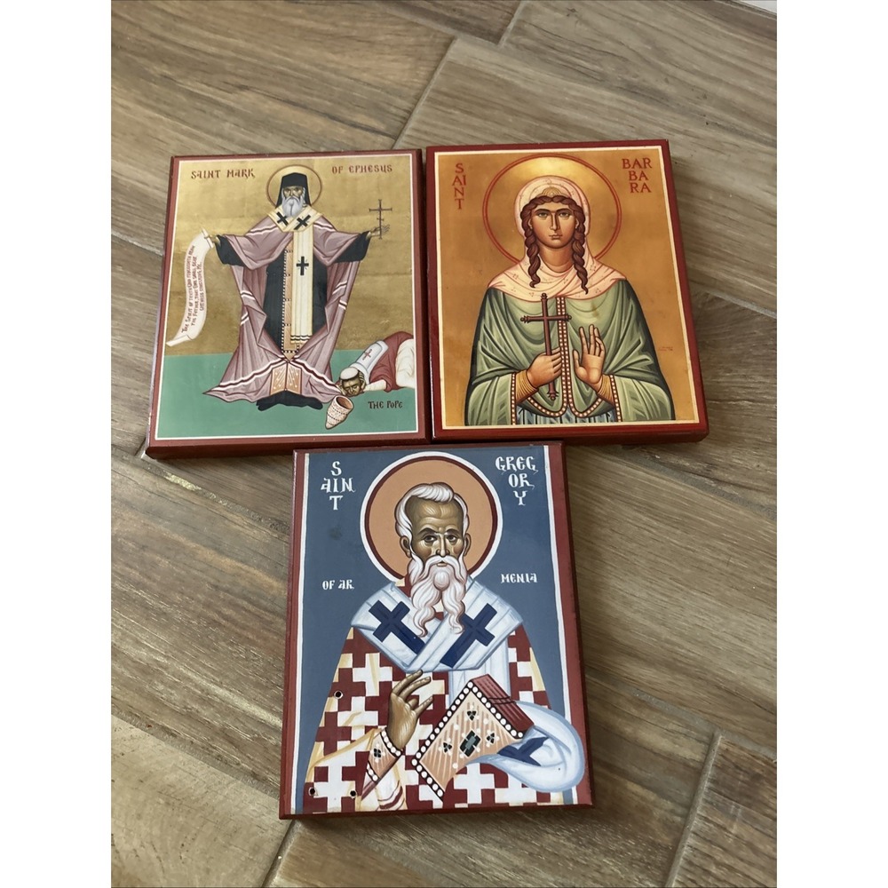 Lot 3 St Barbara St Mark St Gregory Wood Wall Plaques Dormition Skete Icons